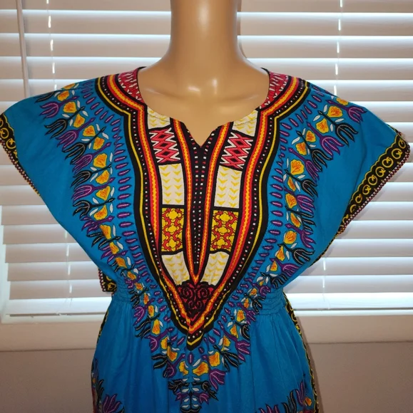 Handmade African print dress .... Multi colored .... Elastic waist - Picture 2 of 5
